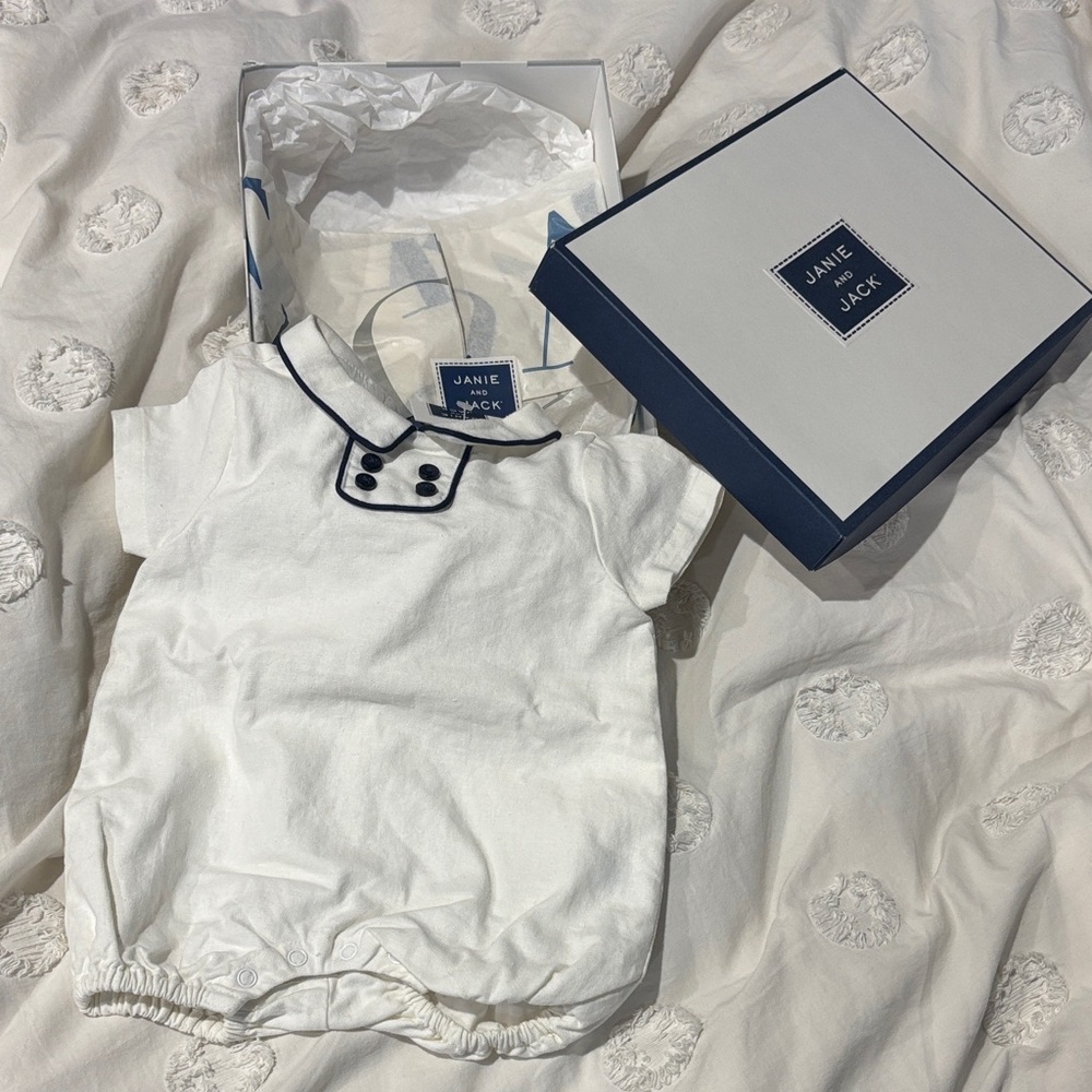 Janie and Jack Cream navy nautical Romper